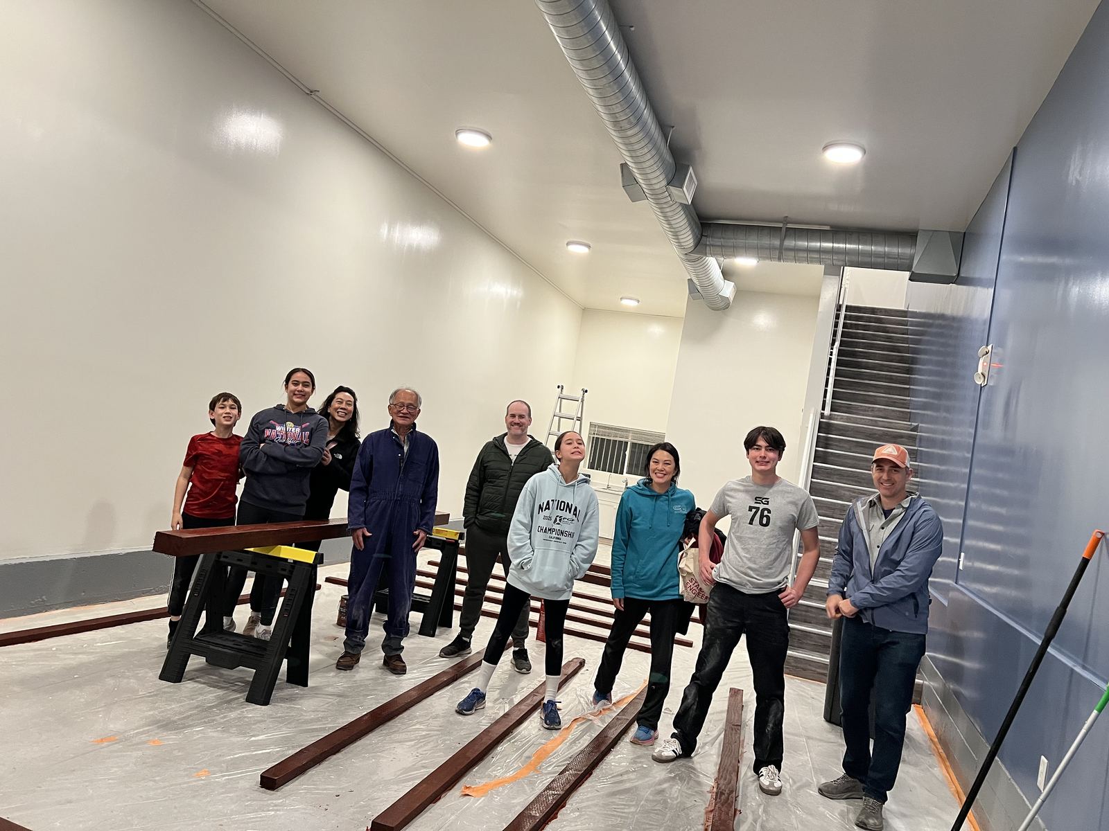 Volunteer crew on staining day